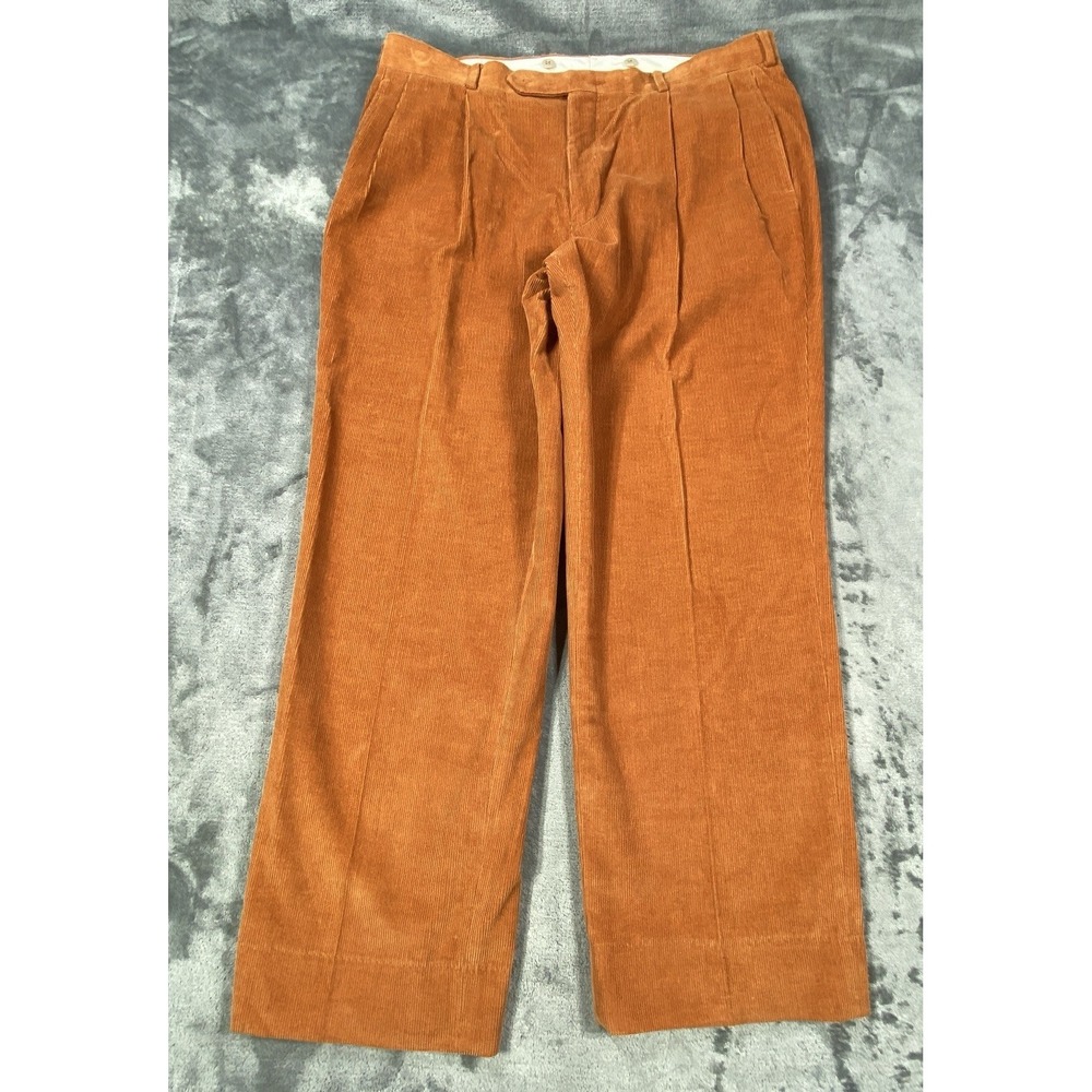 T Harris London Corduroy Pants Mens 36x29 Burnt Orange Pleated Straight Cords‎